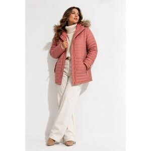HanTon Women’s 2XL Dusty Rose Pink Quilted Puffer Parka Faux Fur Hood Coat